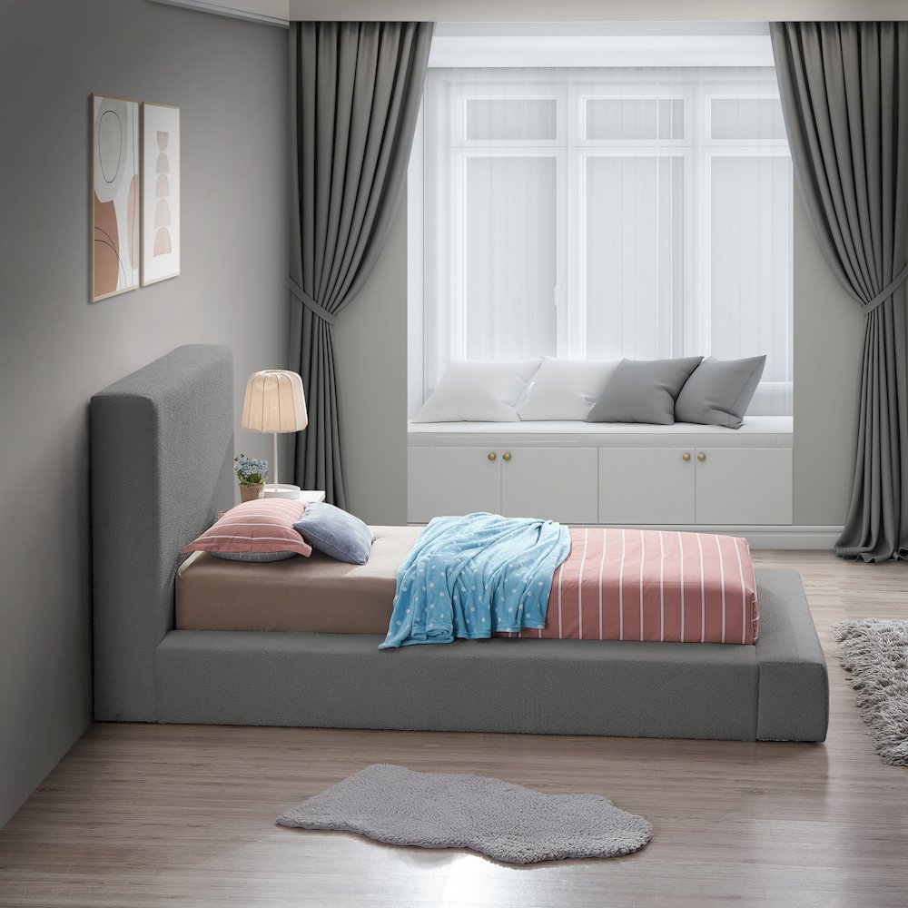 Terra Grey Boucle Fabric Twin Bed. Picture 4
