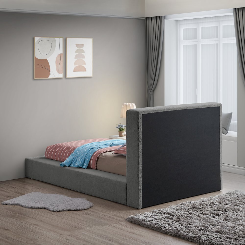 Terra Grey Boucle Fabric Twin Bed. Picture 5