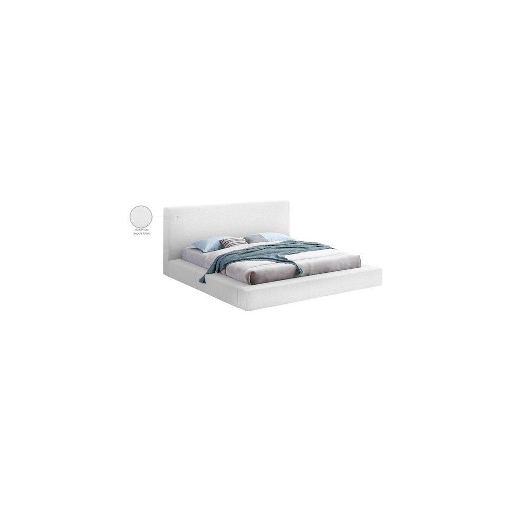Terra White Boucle Fabric Queen Bed. Picture 8
