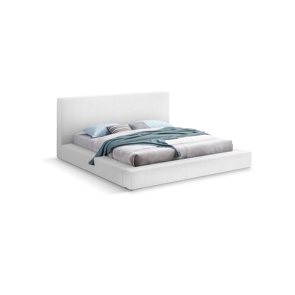 Terra White Boucle Fabric Queen Bed. Picture 1
