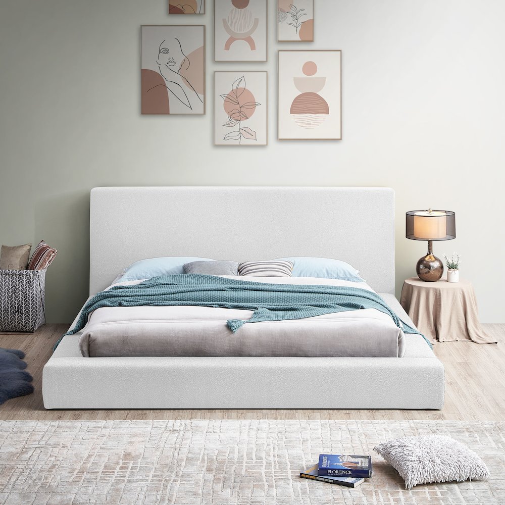 Terra White Boucle Fabric Queen Bed. Picture 3