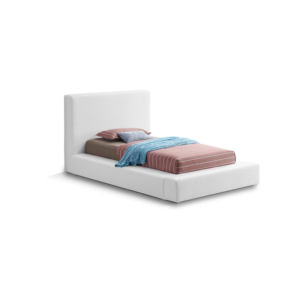 Terra White Boucle Fabric Twin Bed. Picture 1