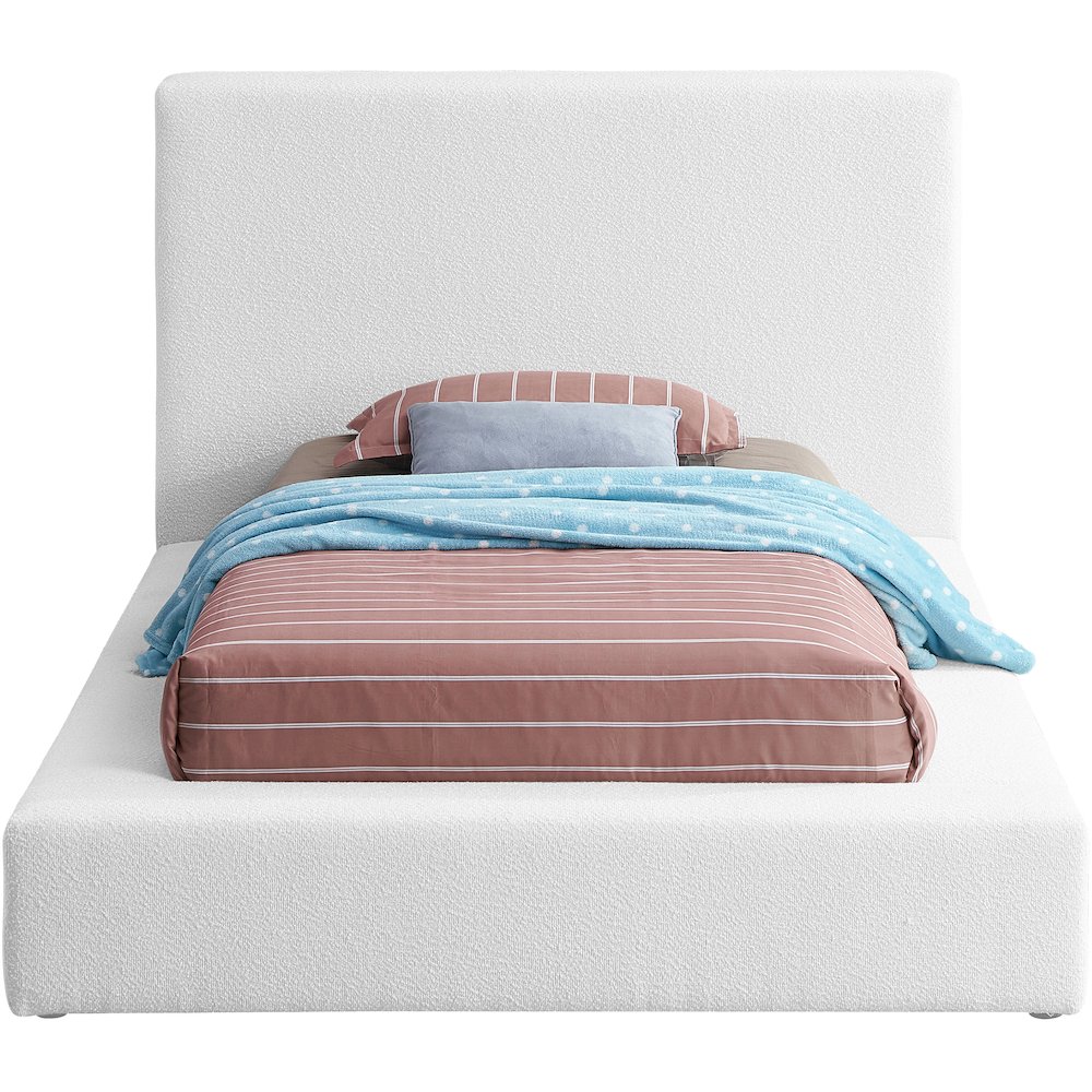 Terra White Boucle Fabric Twin Bed. Picture 2