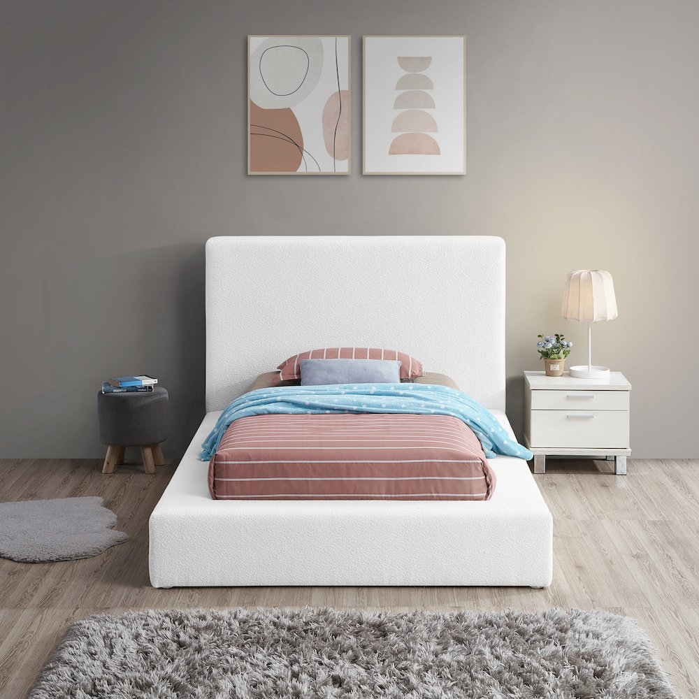 Terra White Boucle Fabric Twin Bed. Picture 3