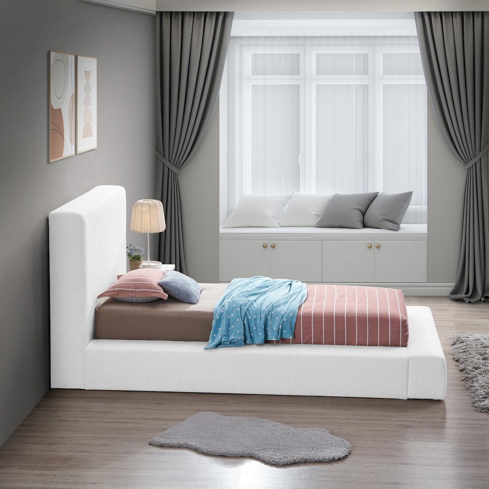Terra White Boucle Fabric Twin Bed. Picture 4