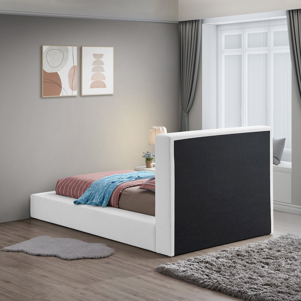 Terra White Boucle Fabric Twin Bed. Picture 5