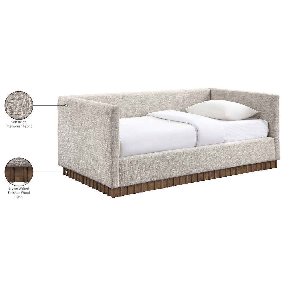Teva Beige Linen Textured Fabric Upholstered Twin Daybed. Picture 8