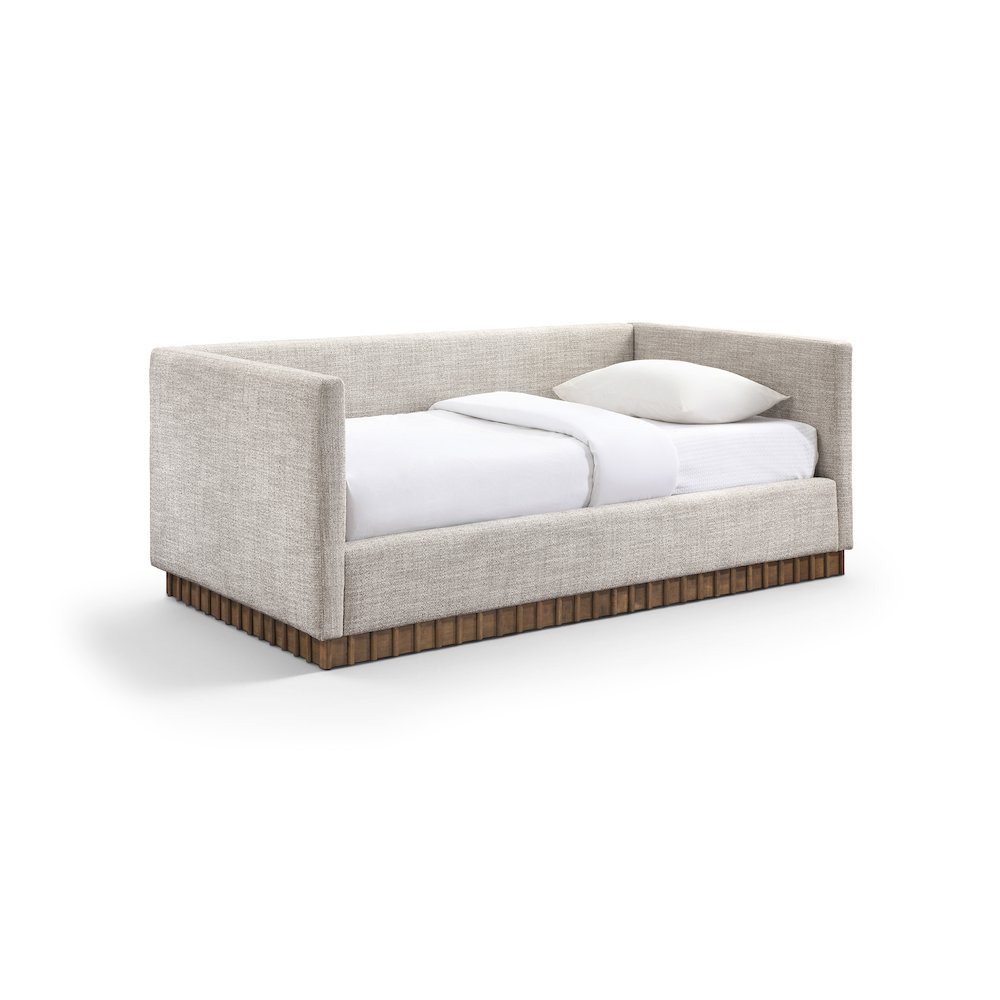 Teva Beige Linen Textured Fabric Upholstered Twin Daybed. Picture 1