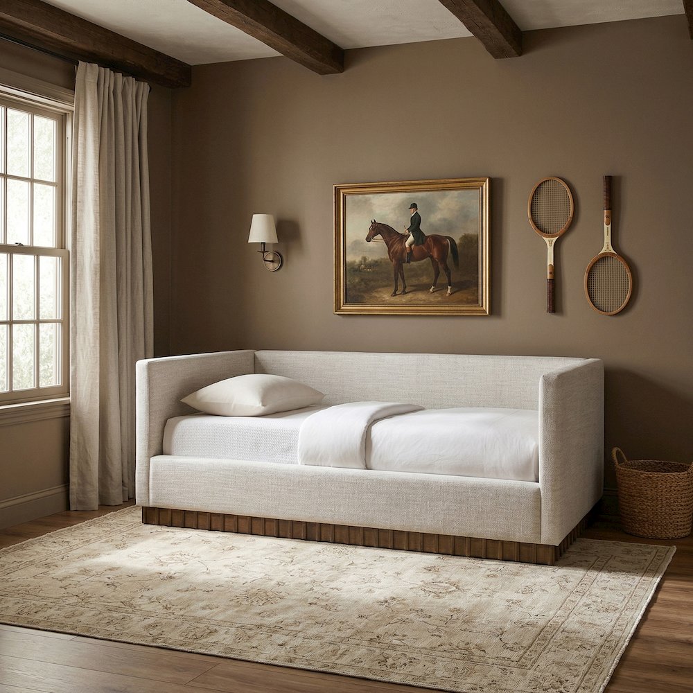 Teva Cream Linen Textured Fabric Upholstered Twin Daybed. Picture 2