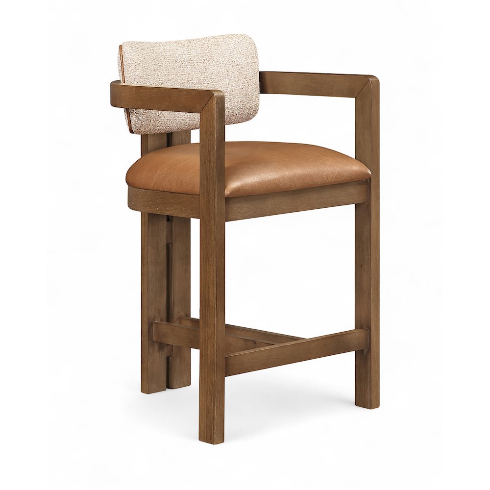 Ravina Cognac Vegan Leather and Linen Textured Fabric Upholstered Counter Stool. Picture 2