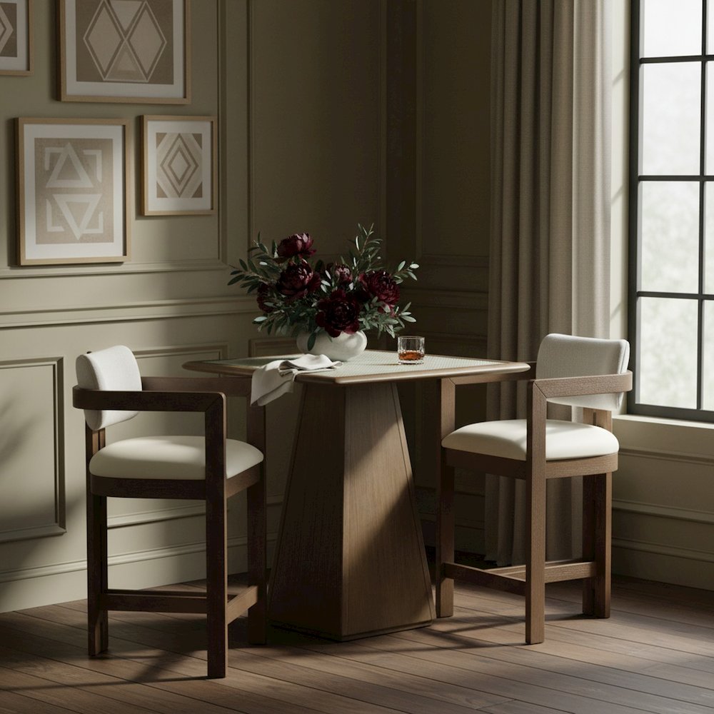 Ravina Cream Vegan Leather and Linen Textured Fabric Upholstered Counter Stool. Picture 3