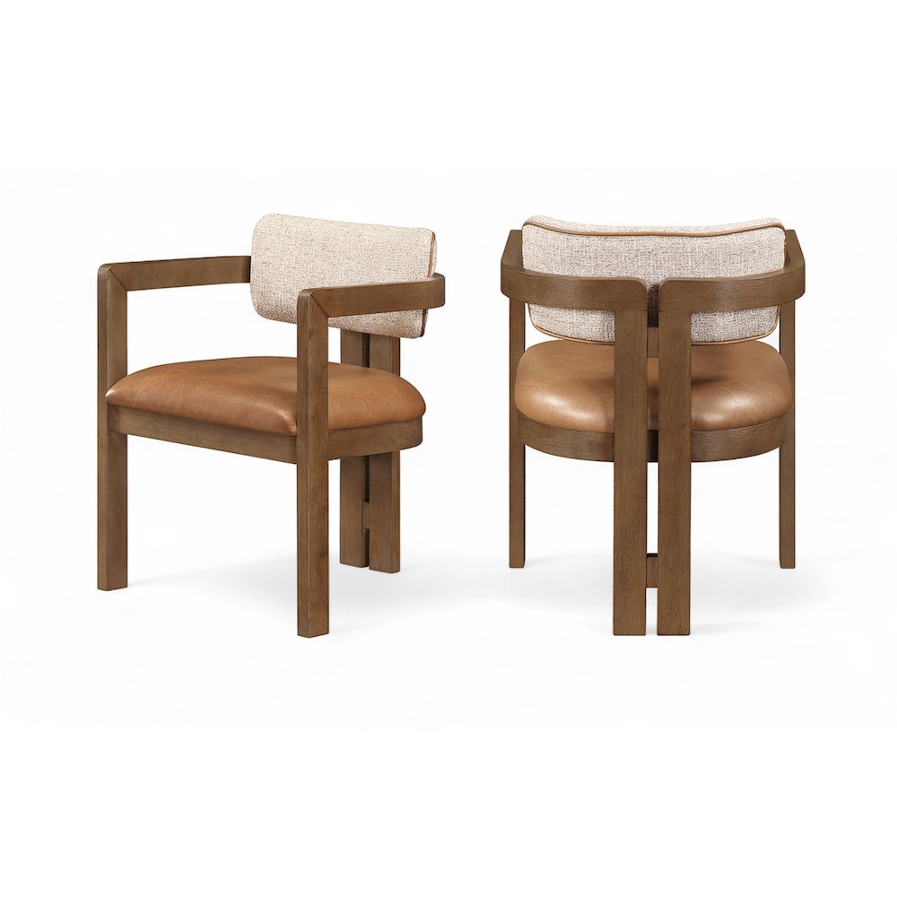 Ravina Cognac Vegan Leather and Linen Fabric Upholstered Dining Chair, Set of 2. Picture 1