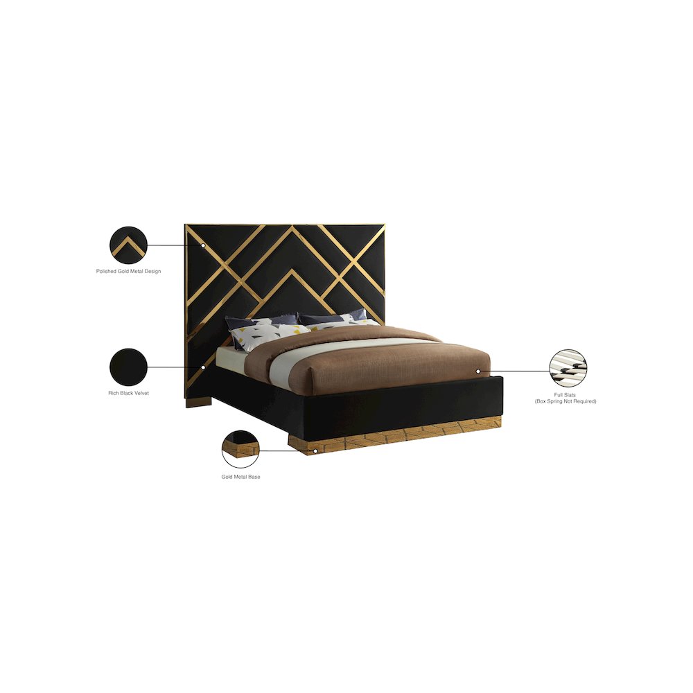 Vector Black Velvet Queen Bed. Picture 5