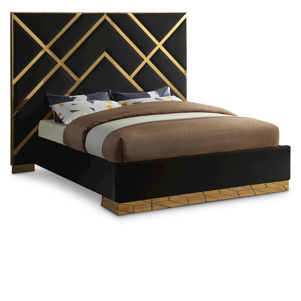 Vector Black Velvet Queen Bed. Picture 1
