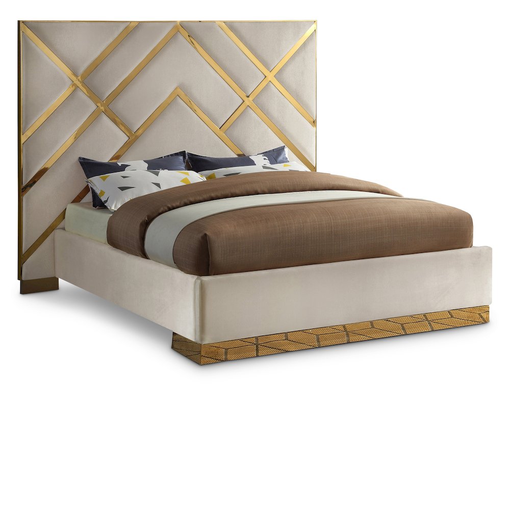 Vector Cream Velvet King Bed. Picture 1