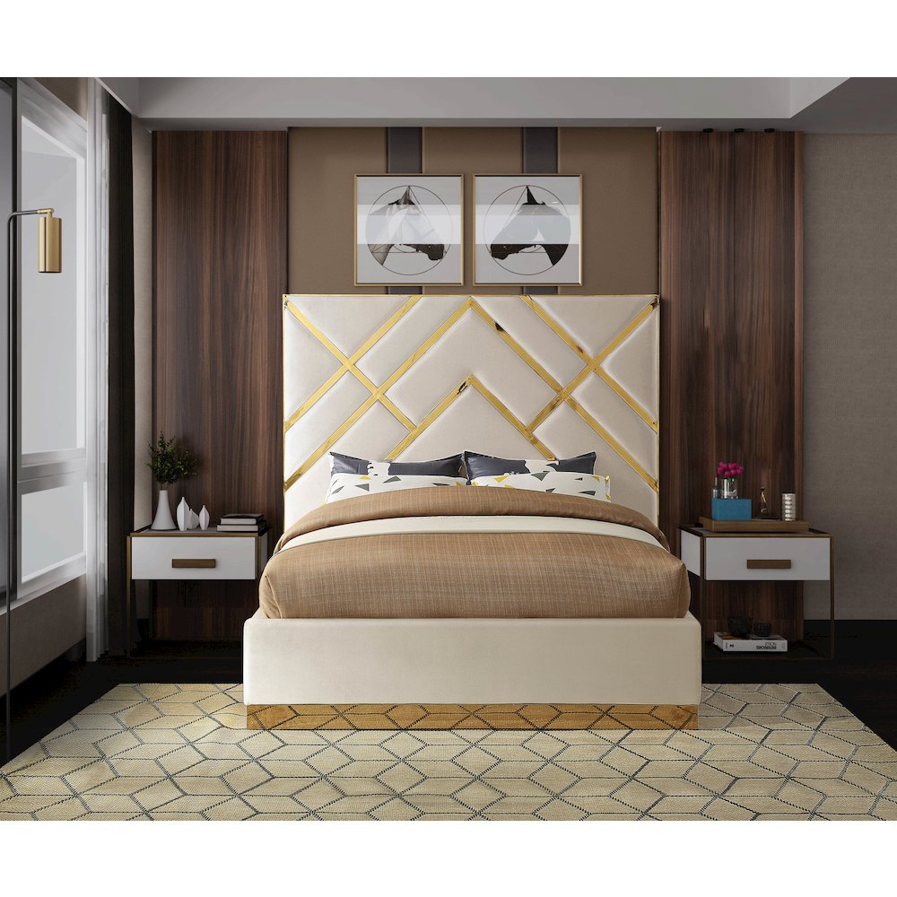 Vector Cream Velvet King Bed. Picture 3