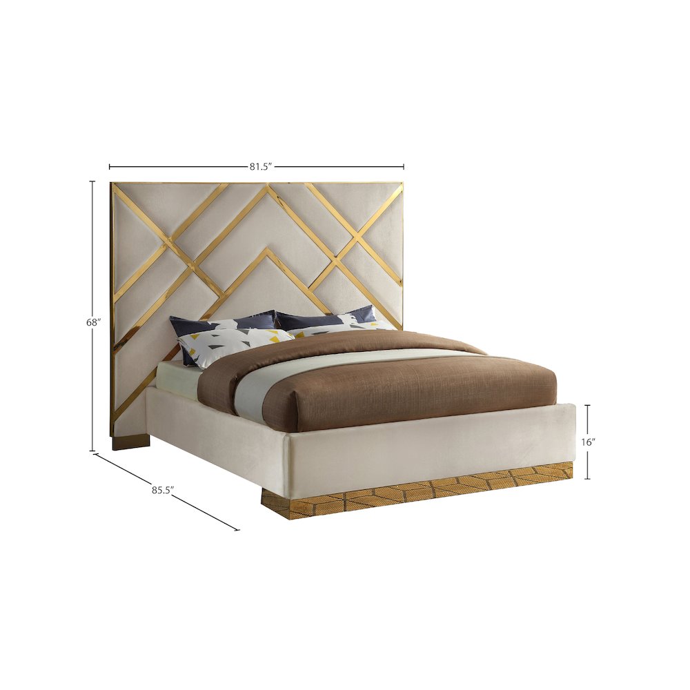 Vector Cream Velvet Queen Bed. Picture 4