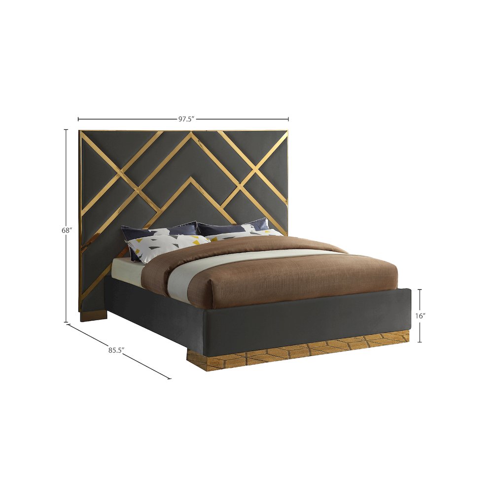 Vector Grey Velvet King Bed. Picture 4