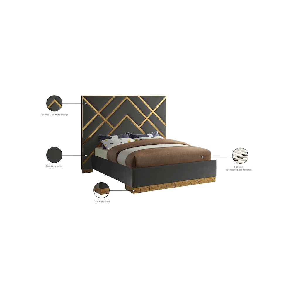 Vector Grey Velvet King Bed. Picture 5