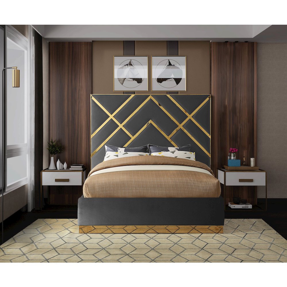 Vector Grey Velvet King Bed. Picture 3