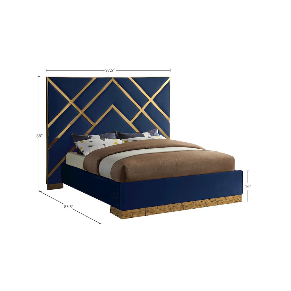 Vector Navy Velvet King Bed. Picture 4