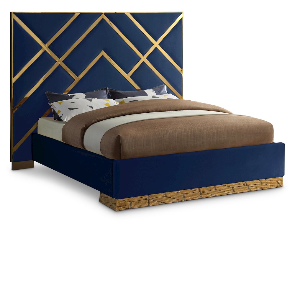 Vector Navy Velvet King Bed. Picture 1