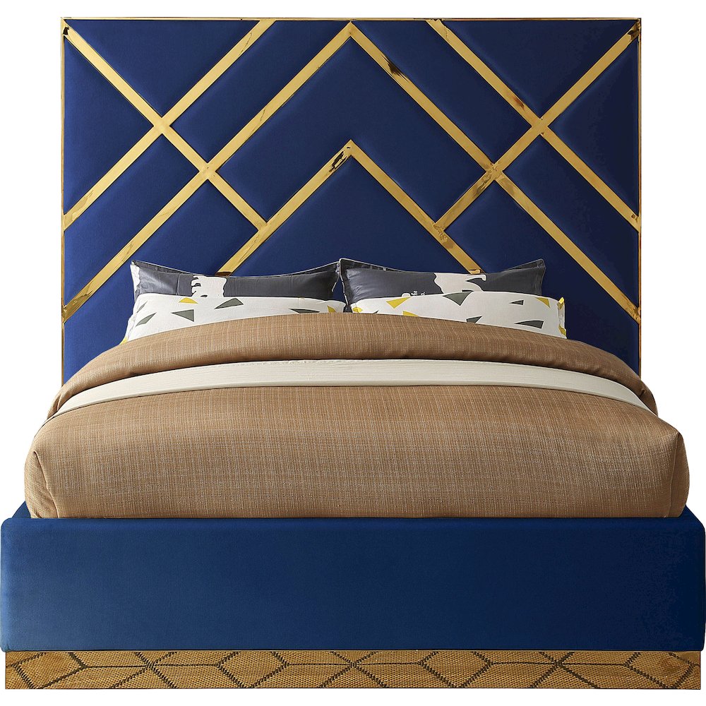 Vector Navy Velvet King Bed. Picture 2