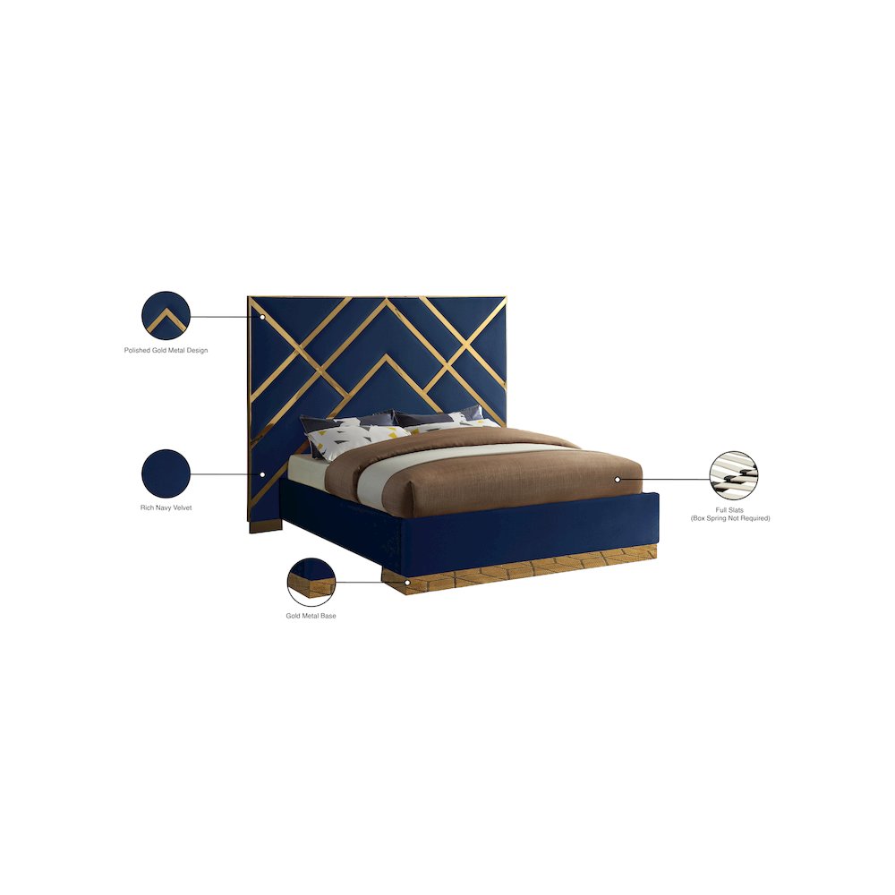 Vector Navy Velvet Queen Bed. Picture 5