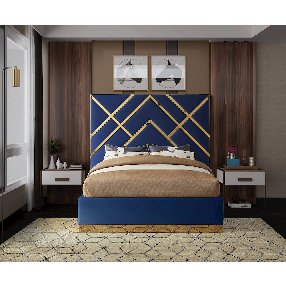 Vector Navy Velvet Queen Bed. Picture 3