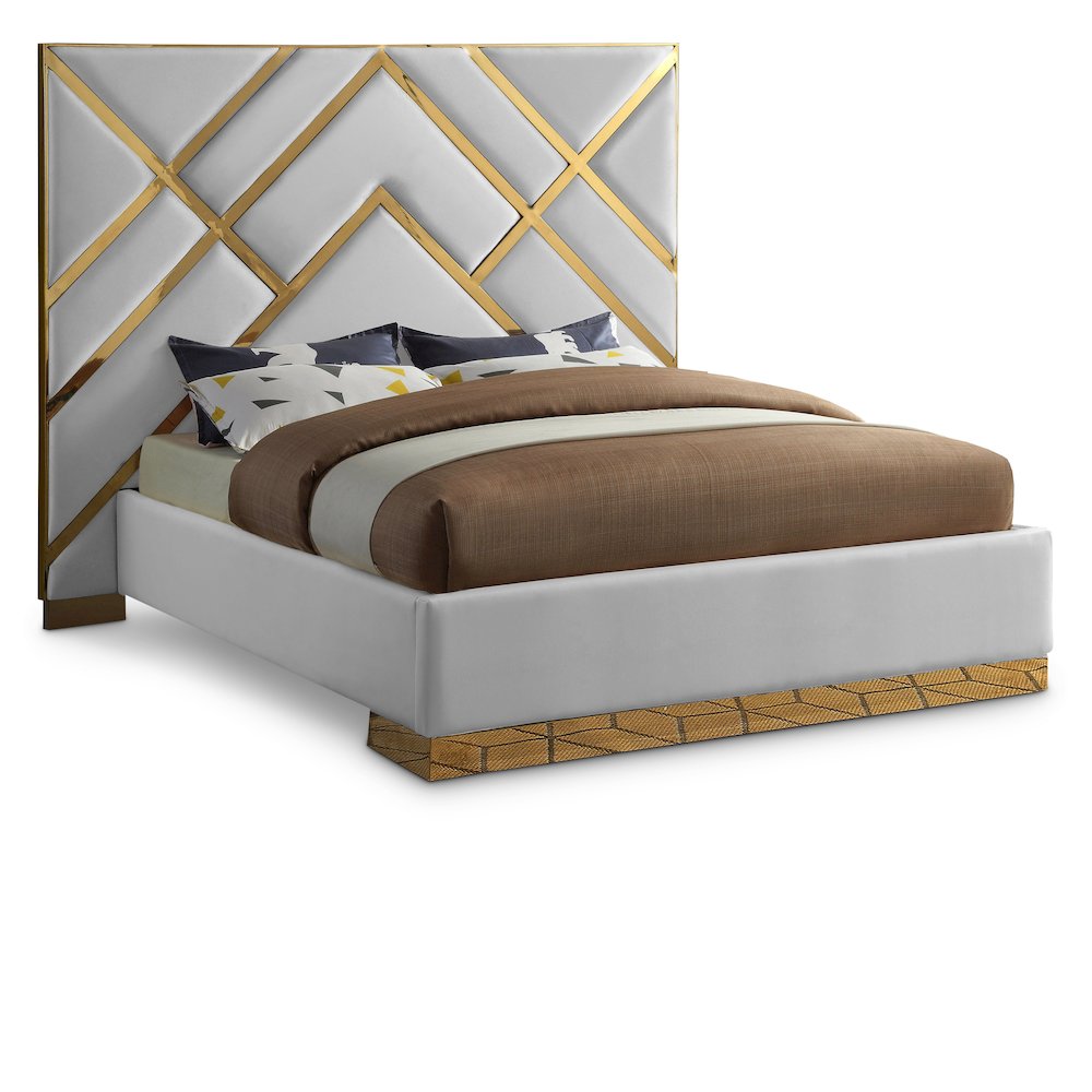 Vector White Vegan Leather King Bed. Picture 1