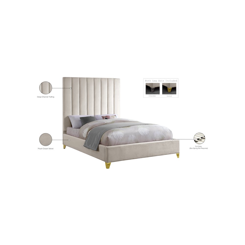 Via Cream Velvet Full Bed. Picture 9
