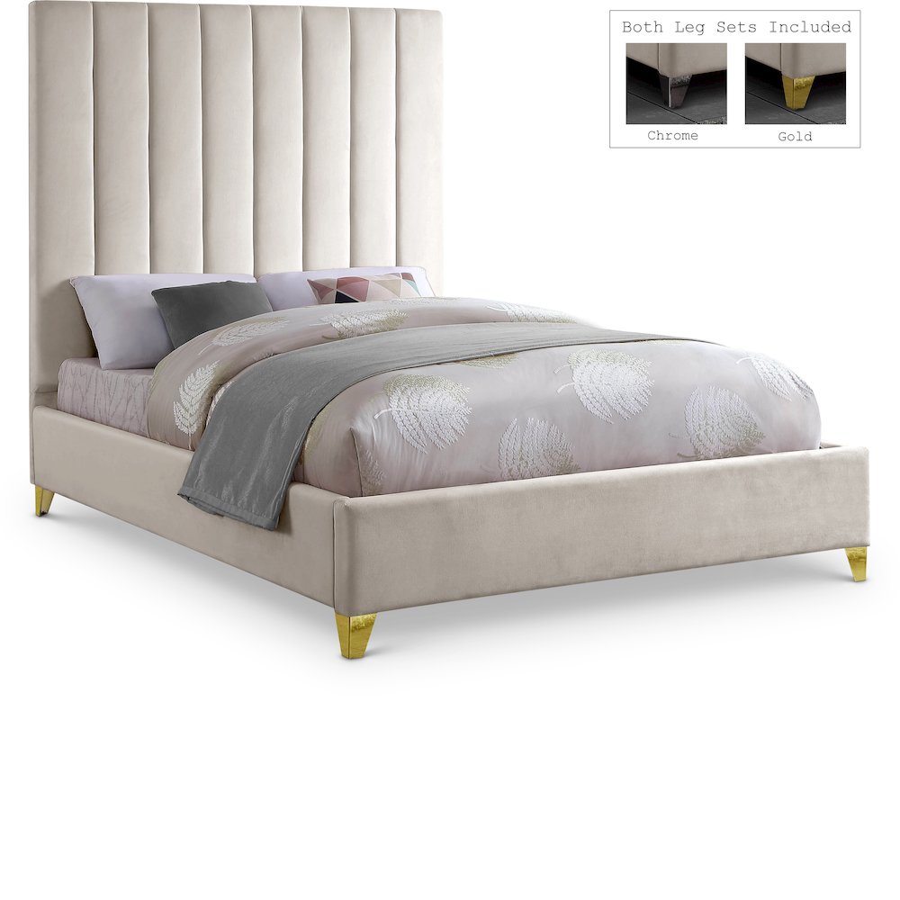 Via Cream Velvet Full Bed. Picture 1
