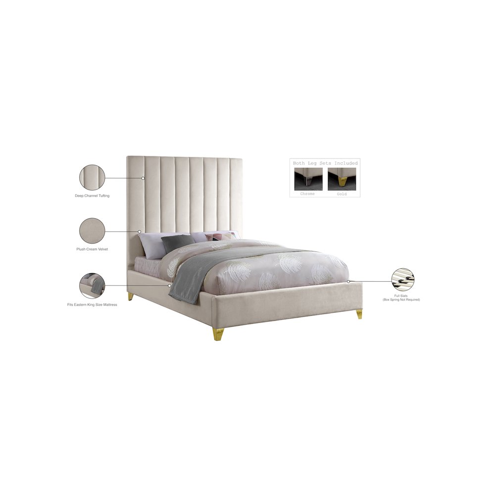 Via Cream Velvet King Bed. Picture 9