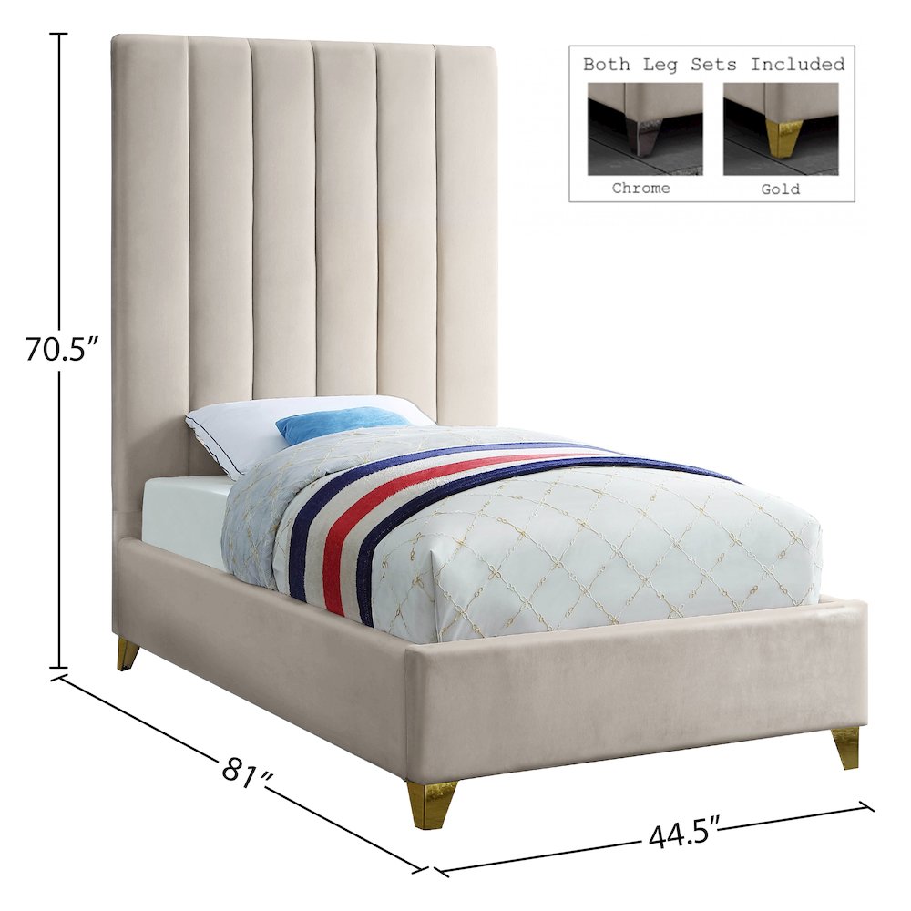 Via Cream Velvet Twin Bed. Picture 4
