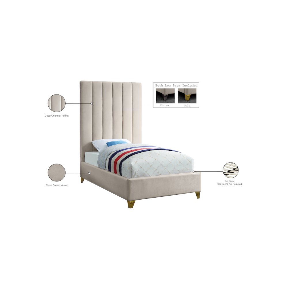 Via Cream Velvet Twin Bed. Picture 5