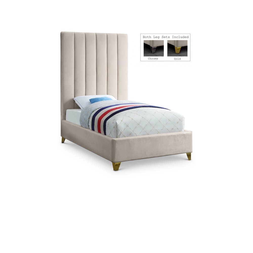 Via Cream Velvet Twin Bed. Picture 1