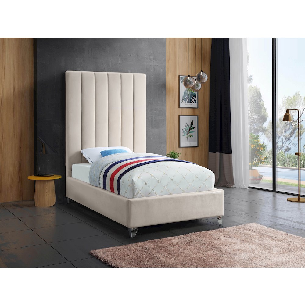 Via Cream Velvet Twin Bed. Picture 2