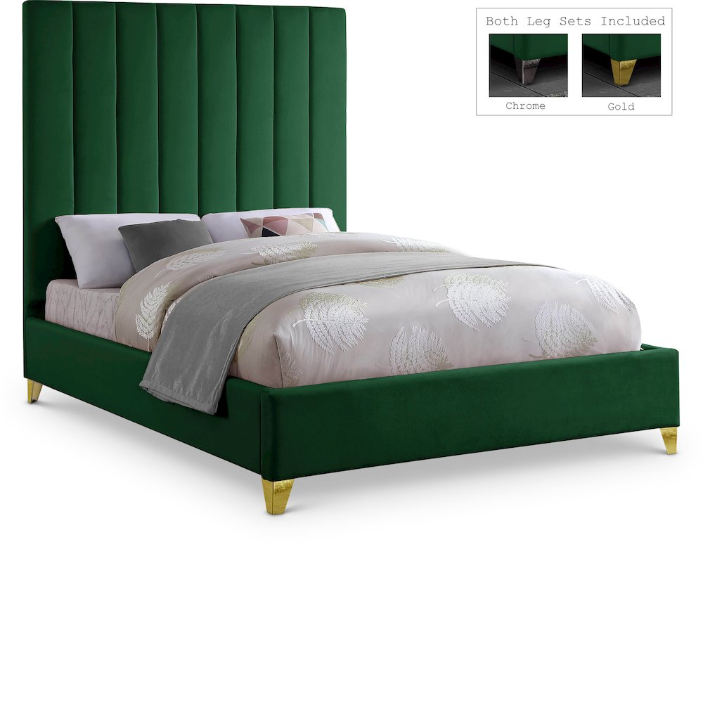 Via Green Velvet Full Bed. Picture 1