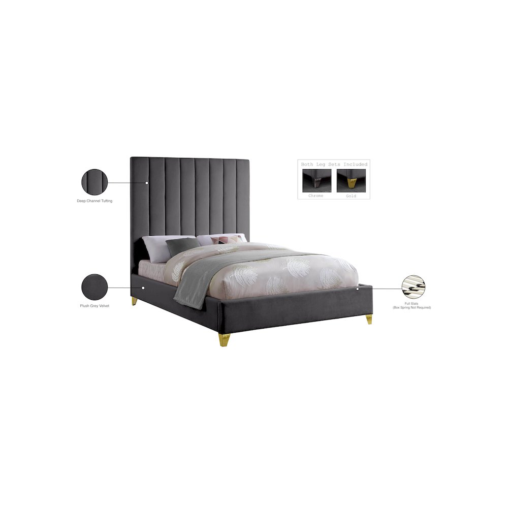 Via Grey Velvet Full Bed. Picture 9