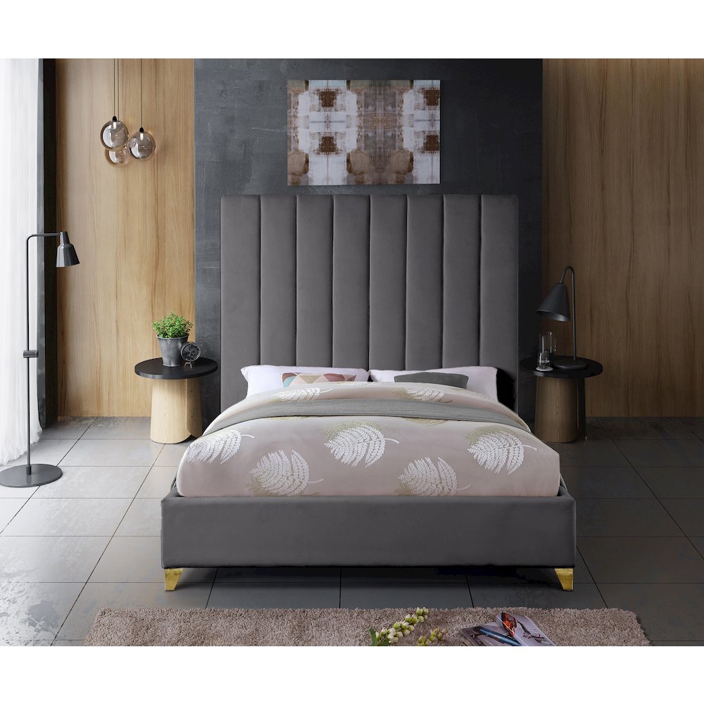Via Grey Velvet Full Bed. Picture 7