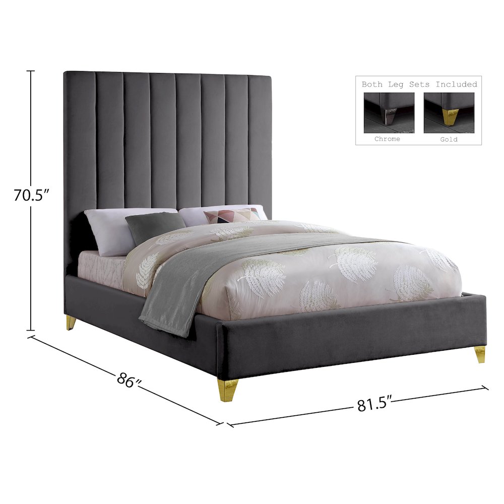 Via Grey Velvet King Bed. Picture 8