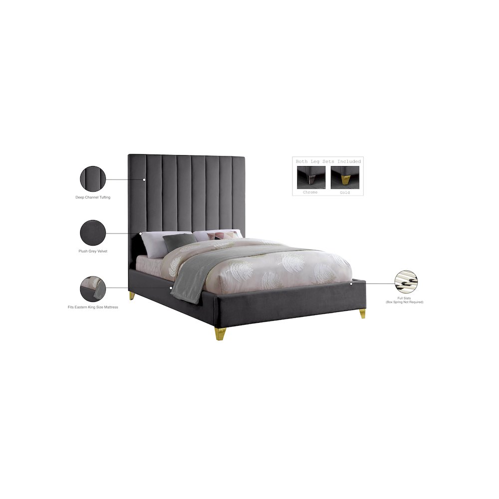 Via Grey Velvet King Bed. Picture 9