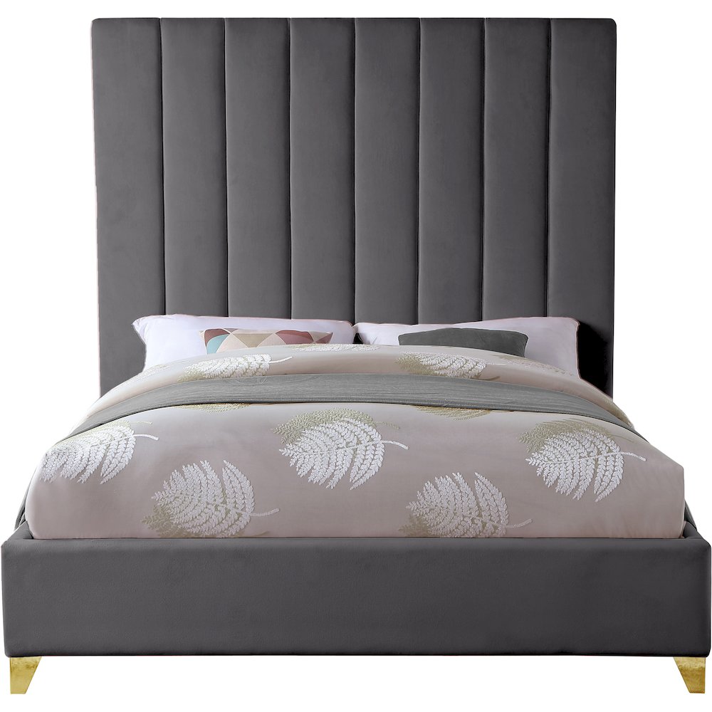 Via Grey Velvet King Bed. Picture 5