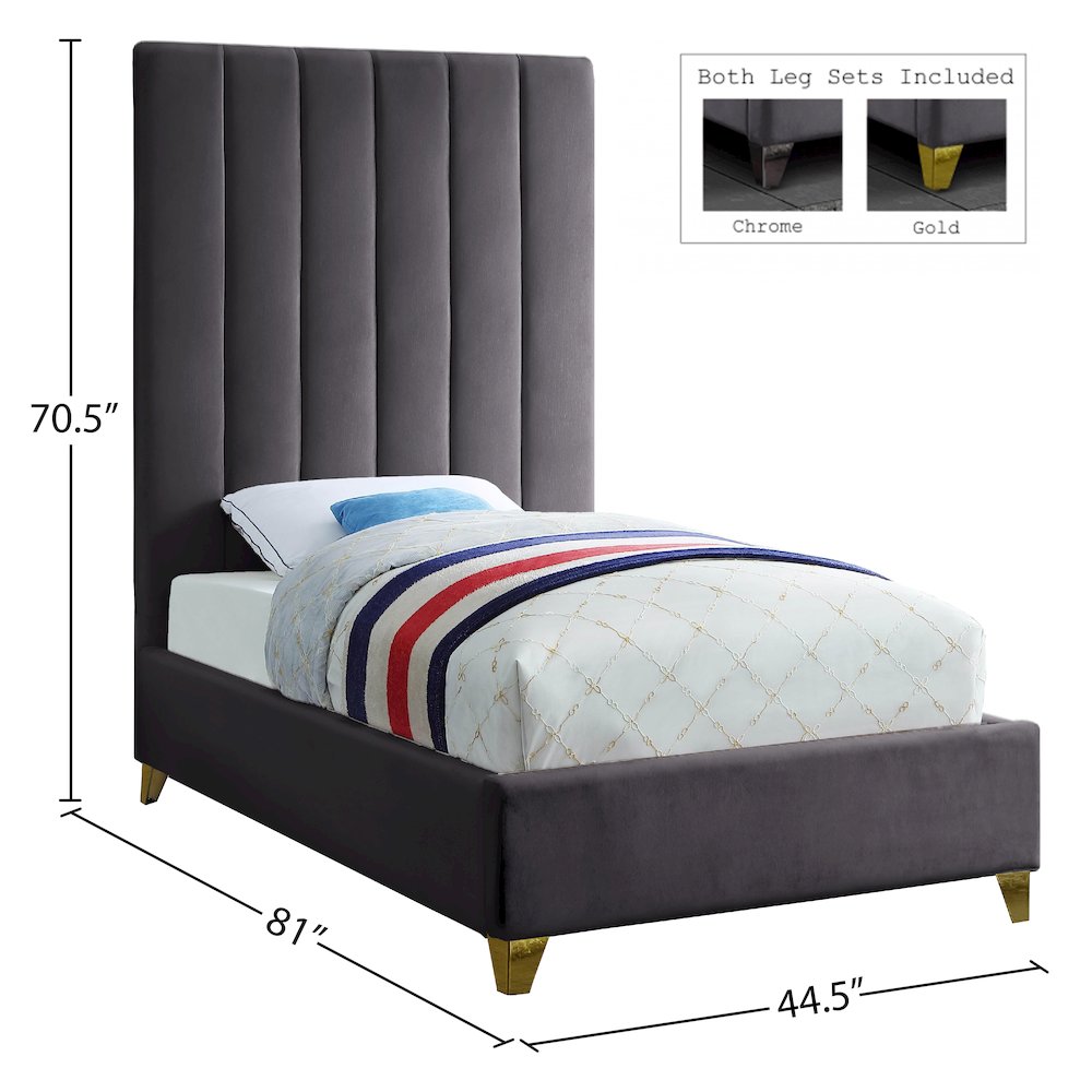 Via Grey Velvet Twin Bed. Picture 4