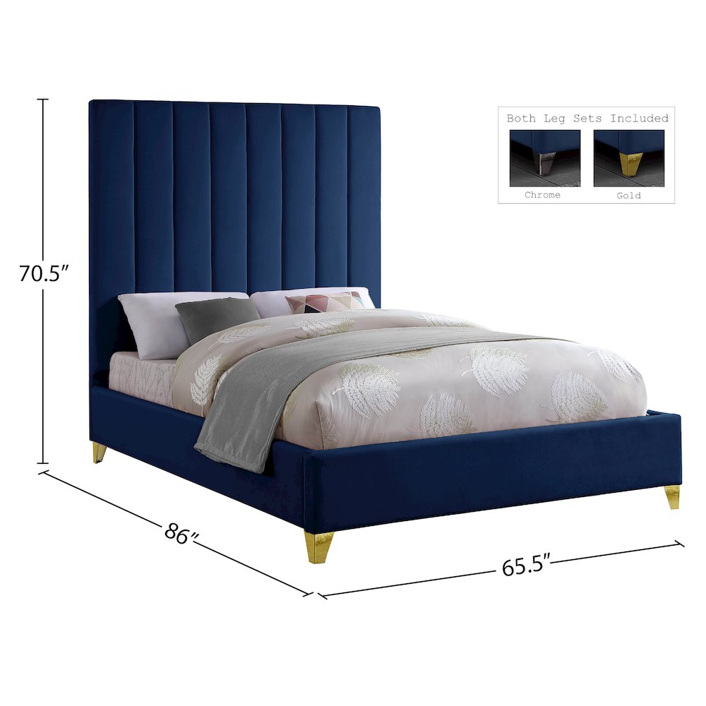 Via Navy Velvet Queen Bed. Picture 8