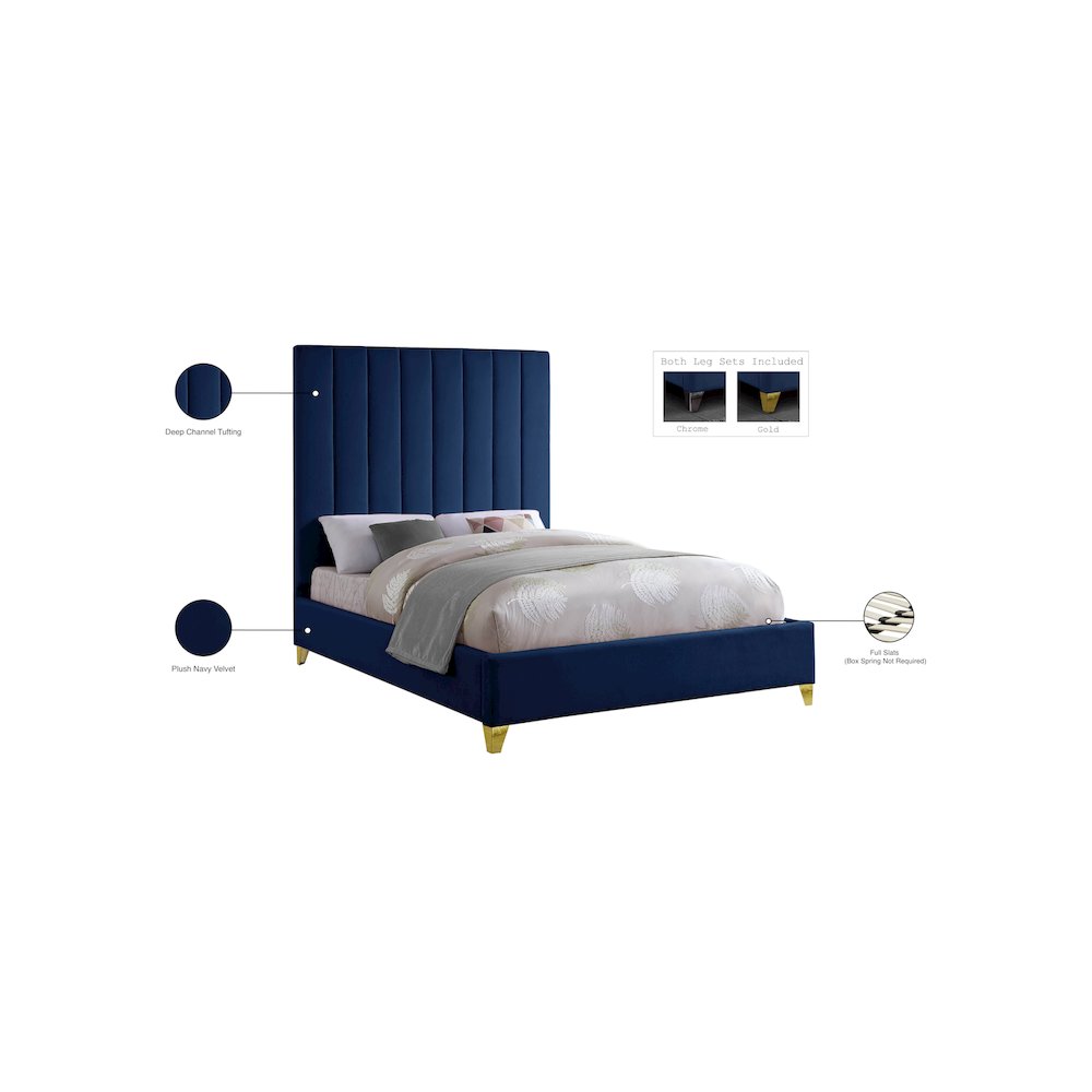 Via Navy Velvet Queen Bed. Picture 9