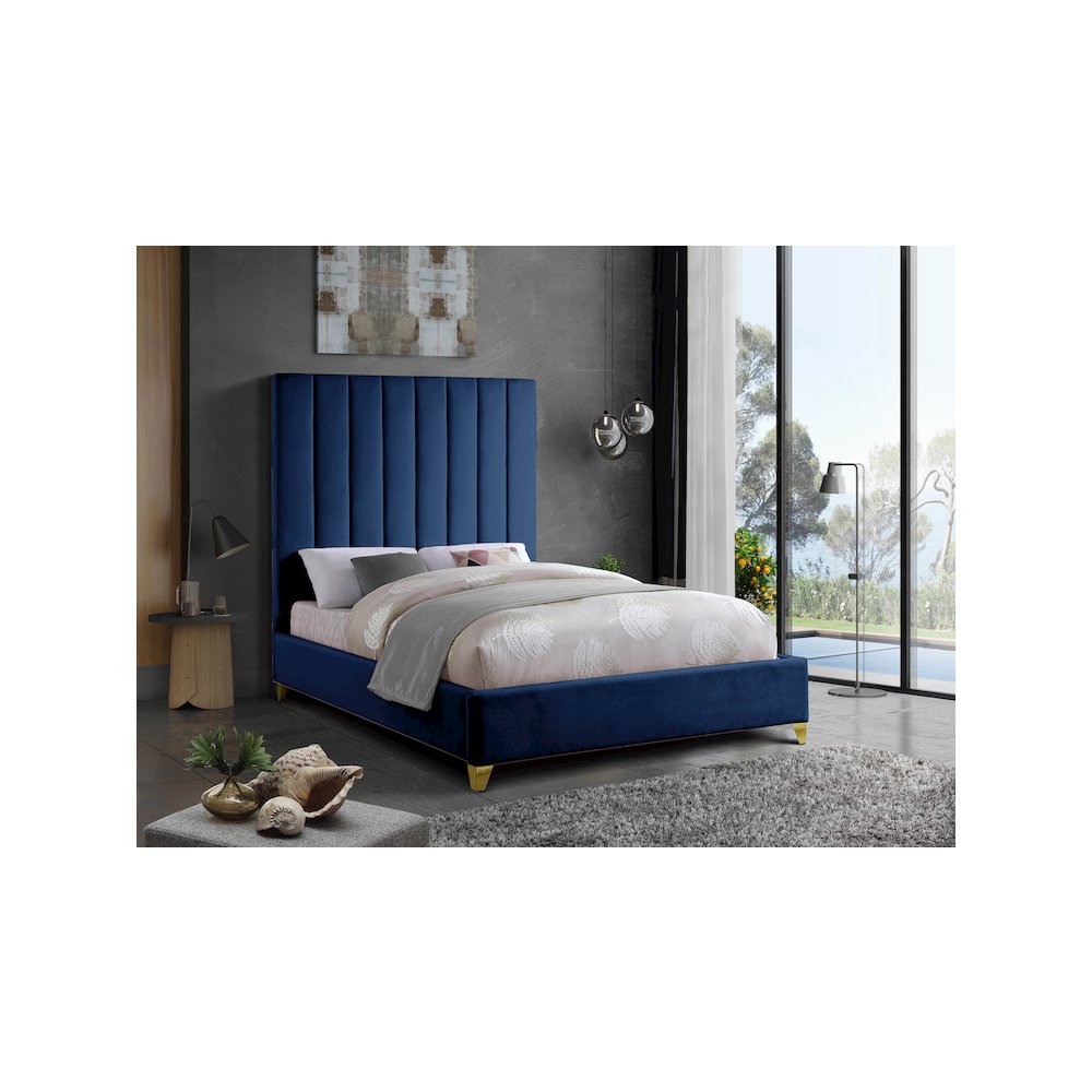 Via Navy Velvet Queen Bed. Picture 3