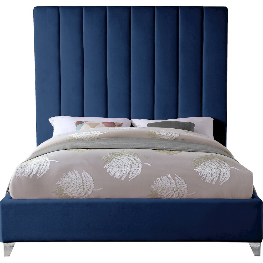 Via Navy Velvet Queen Bed. Picture 4