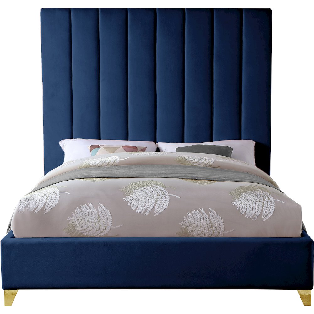 Via Navy Velvet Queen Bed. Picture 5