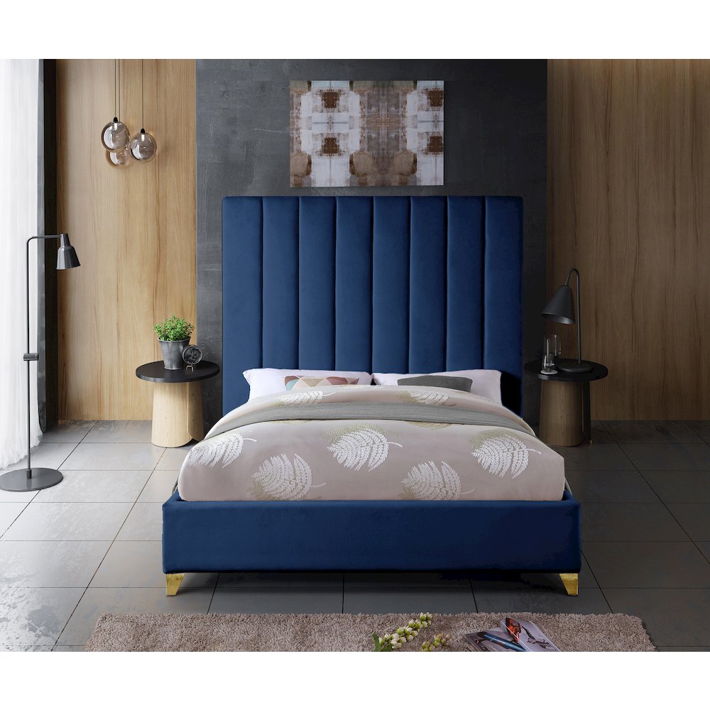 Via Navy Velvet Queen Bed. Picture 7